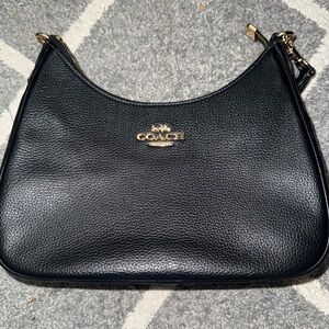 Coach Black Leather Shoulder Bag with Gold Accents